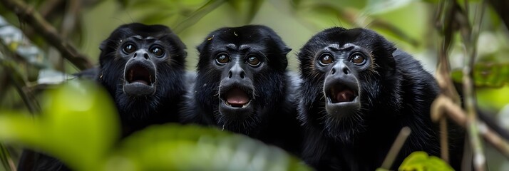 Wall Mural - social behaviors and communication methods of howler monkeys in the forest, including their distinctive vocalizations
