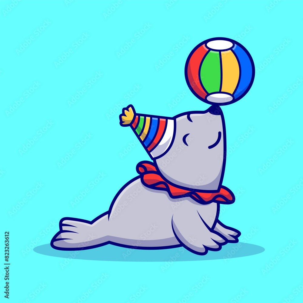 Cute Seal Circus Playing Ball Cartoon Vector Icon Illustration ...