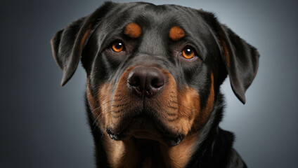 Poster - AI generated illustration of a Rottweiler on a gray background