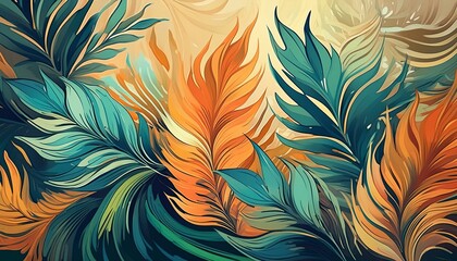 Wall Mural - A abstract painting with palm leaves