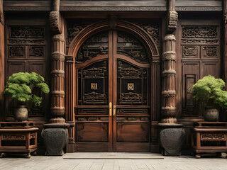 Wall Mural - old wooden door. door, entrance, architecture, old, building, wood, wooden, Ai generated 