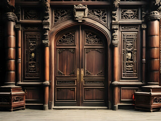 Wall Mural - old wooden door. door, entrance, architecture, old, wooden, wood,Ai generated 