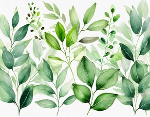 Wall Mural - Watercolor floral illustration set - green leaf branches collection, for wedding stationary, greetings, wallpapers, fashion, background. Eucalyptus, olive, green leaves, etc