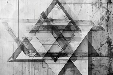 Wall Mural - Ancient plan in modern form: Clean lines and sharp black, gray, and white triangles come together, revealing a modern interpretation of a timeless geometric design.