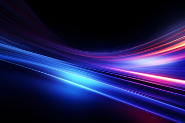 Poster - Streamlined speed light blue and purple special effects, abstract technology blue KV main visual business background