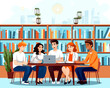 © Wirestock - Vector illustration of a group of friends studying together in a modern library setting