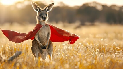 Wall Mural - A baby kangaroo in a superhero cape, ready to leap into action