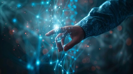 Fototapete - Businessman hand touching of digital data network transformation for next generation technology on cyberspace, Internet network and digital software development, Algorithm, Metaverse and data science.