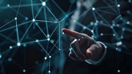 Aufkleber - Businessman touching multimedia network with his finger 3D rendering