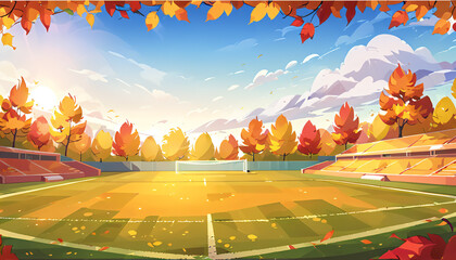 football field under the autumn sun vector art background