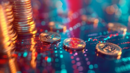 Poster - Coins are laid out in graph.Business success concept wealth stock investment.Business in the digital age.