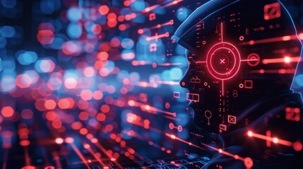 software developer, program codes flowing in the background