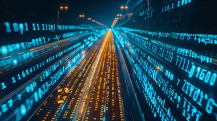 Fototapete - Digital data flow on road with motion blur to create vision of fast speed transfer