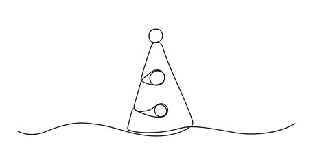 One line party hat. Hand drawn carnival circus element. Vector continuous outline isolated illustration for birthday