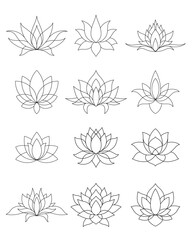 Wall Mural - Set of lotus mehndi flower pattern for Henna drawing and tattoo. Decoration in oriental, Indian style. Doodle ornament. Outline hand draw vector illustration.