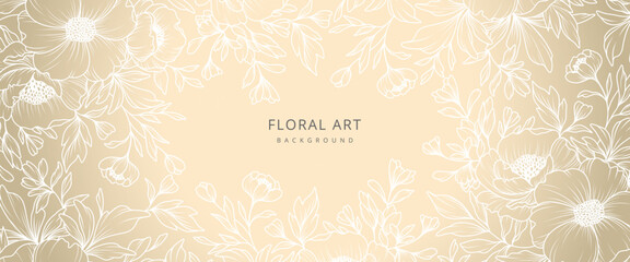 Wall Mural - luxury floral gold background with hand drawn white flowers. vector design template for postcard, wa