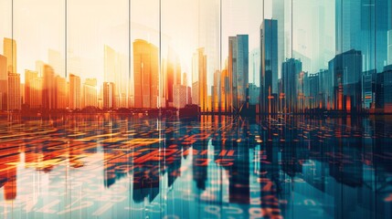 Fototapete - Forex chart on cityscape with tall buildings background multi exposure.