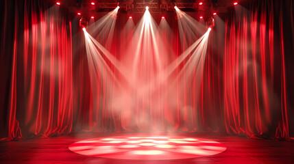 Wall Mural - Theater stage with red curtain and steps