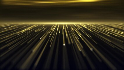 Wall Mural - a stream of flowing golden digital fiber optic light data node particles. communications and connect