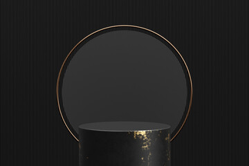 Leinwandbilder - Black gold podium luxury product display on 3d stone background of minimal empty marble pedestal presentation rock stage showcase platform advertising stand or premium cosmetic scene studio template.