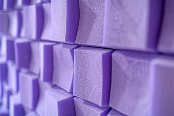 Wall Mural - Zoomed-in detail of interlocking lilac acoustic foam pieces on a studio wall, illustrating effective soundproofing design 