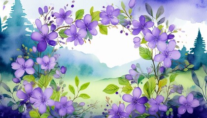 Wall Mural - Watercolor purple flower frame