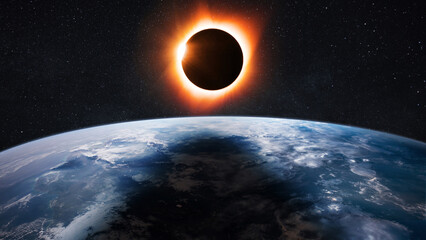 Wall Mural - amazing eclipse from space. planet earth with the moon and a solar eclipse. solar eclipse. the moon 