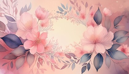 Wall Mural - Pink pastel floral frame with watercolor