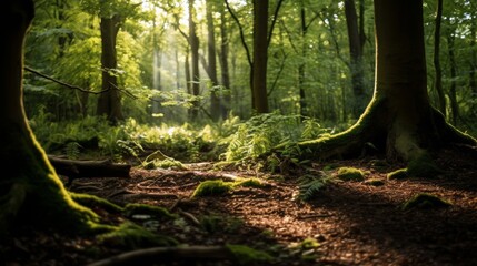 Poster - Ancient tree bathed in sunlight rays