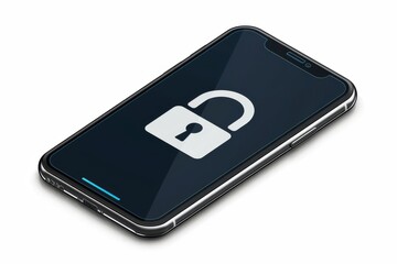 Wall Mural - Mobile phone with advanced encryption technology ensuring data protection and digital security, featuring a secure black and blue interface and smartphone padlock