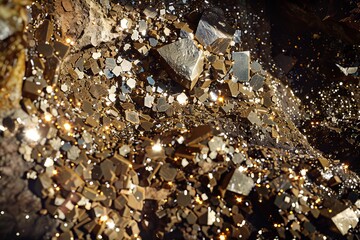 Aufkleber - Illustration of a sparkling explosion of gold particles against a dark background, evoking luxury and dynamism