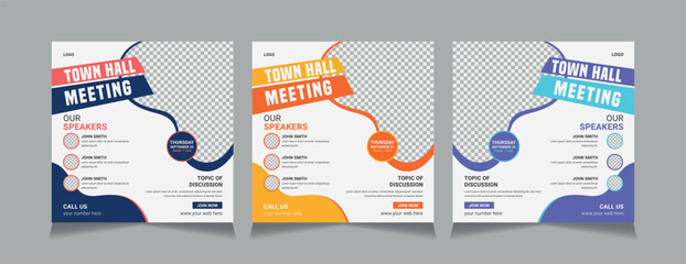 Wall Mural - Town Hall Meeting Social Media Post Templates, vector illustration eps 10