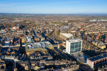Wall Mural - Aerial photo of the town centre of Harrogate North Yorkshire in the UK, showing a drone view of the whole of the town centre in the winter time on a sunny day