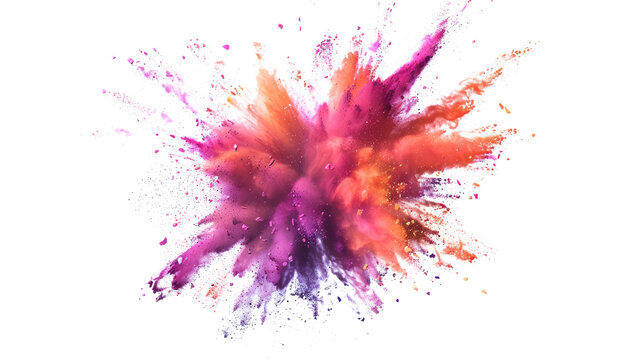 An explosion of multicolored powder and chalk pieces, suspended in mid-air, isolated on a white background, clipping path, cut out