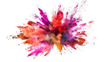 Sticker - An explosion of multicolored powder and chalk pieces, suspended in mid-air, isolated on a white background, clipping path, cut out