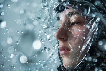 Fototapete - Abstract composition featuring water droplets with blurred background focusing on patterns and light