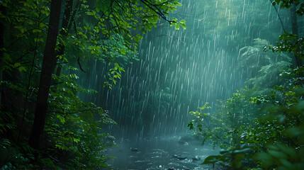 Rainy summer forest