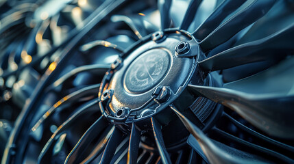 Wall Mural - A close up of a car engine with a large fan