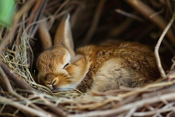 Poster - a rabbit is sleeping in the nest