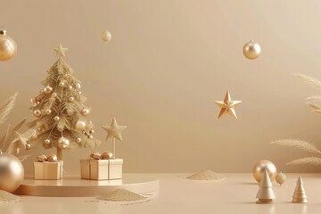 Beautiful luxury New Year Christmas holiday background. 3d illustration, 3d rendering.