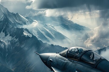 a fighter jet flying through a cloudy sky