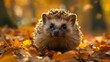© Premium Resource - cozy cottage nestled the English countryside a friendly hedgehog named Hazel scuttles through the leaf litter of her woodland garden her sharp quills providing protection against potential predators
