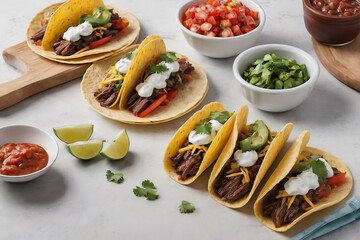 Sticker - Mexican Tacos with fresh vegetables and herbs on white background