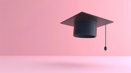 Wall Mural - Black graduation cap on a pink background.