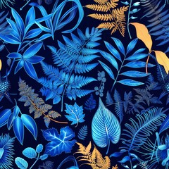 Wall Mural - Vibrant Tropical Leaves and Ferns on Dark Background