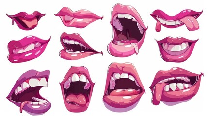 Wall Mural - Set of cartoon mouth modern symbols. Beautiful illustration isolated on white.