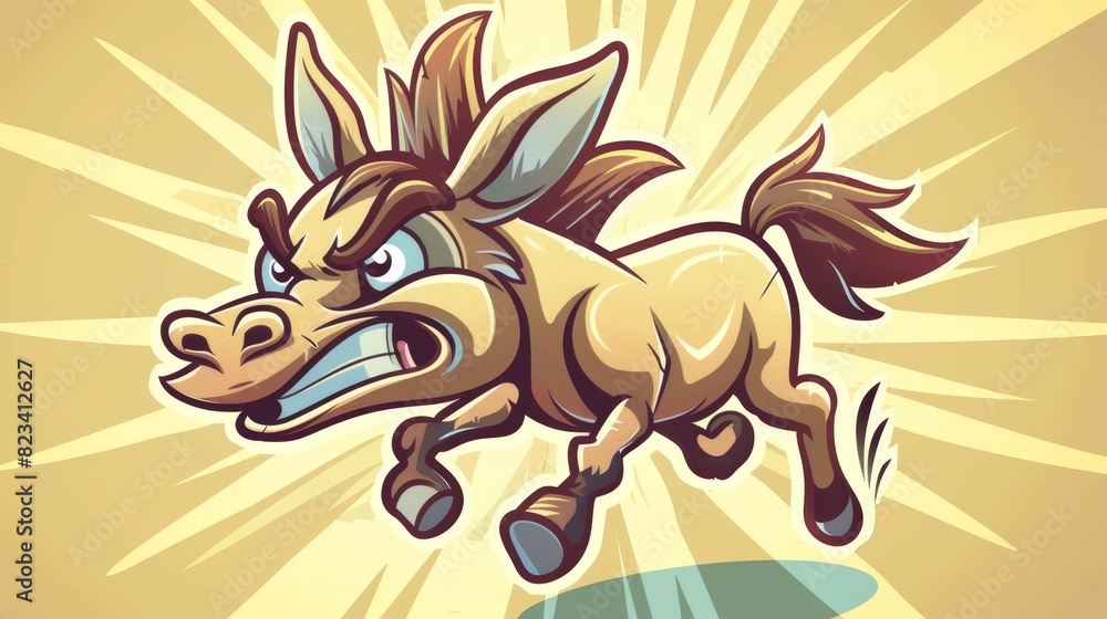 Cartoon illustration of a crazy running mule or donkey. Modern clip art ...