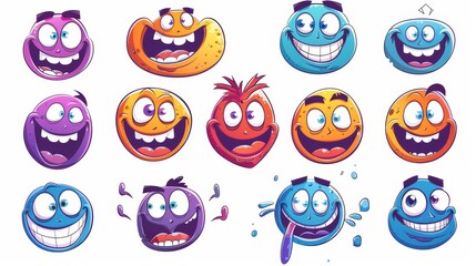Wall Mural - An illustration of a vintage cartoon set of smiling comic faces isolated on a white background.