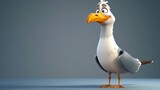 Fototapeta  - Seagull character in 3D cartoon. Stock AI animation