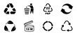 © TMvectorart - Set of recycle symbols for packaging products. Universal recycling and packing signs. Trash icons. Reuse cycle. Vector eco icons.